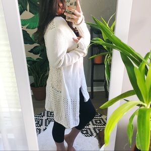 CHICOS • lace oversized long boho open cardigan